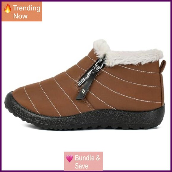 Women's Winter Ankle Boots Warm Faux Fur Lined Waterproof Non-Slip Snow Boots - Picture 3 of 7